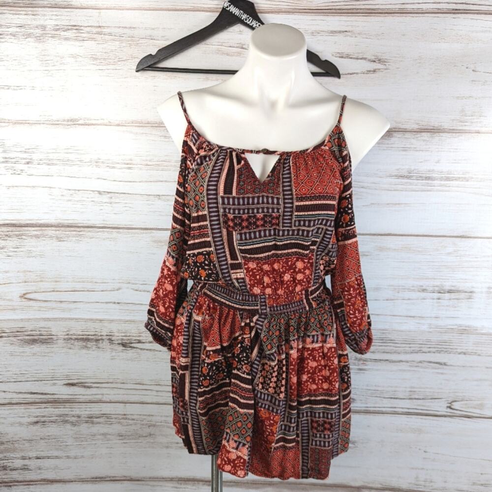 American Eagle Cold Shoulder Boho Print Dress Sz XS